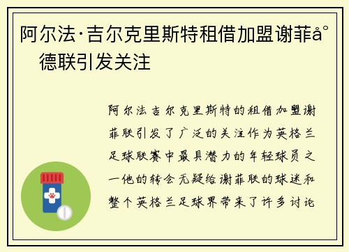 阿尔法·吉尔克里斯特租借加盟谢菲尔德联引发关注